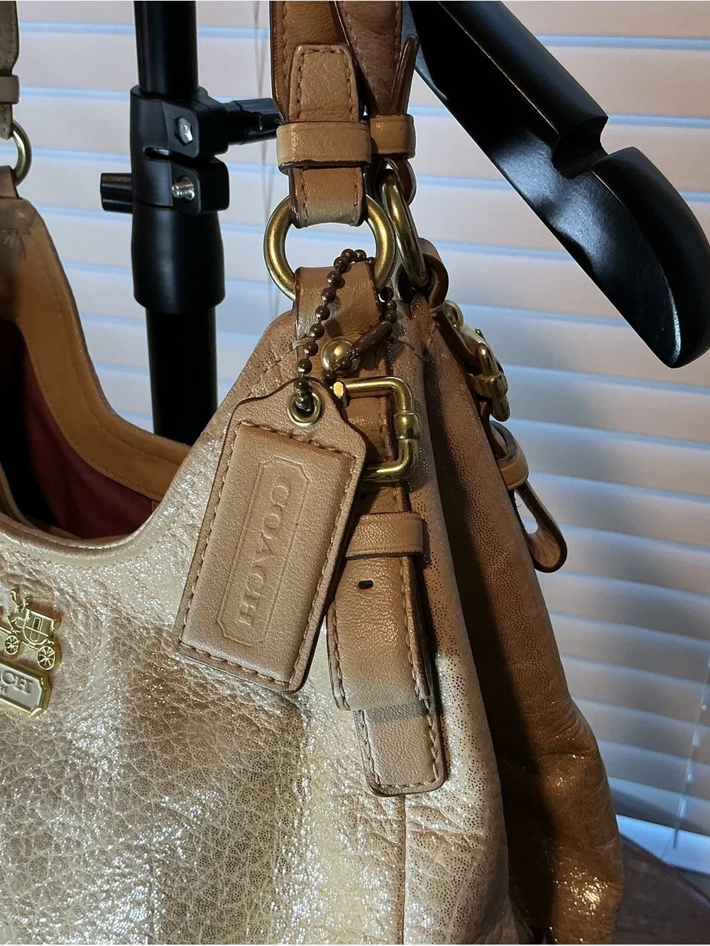 Coach Madison Maggie Metallic Gold Pebbled Leather Hobo